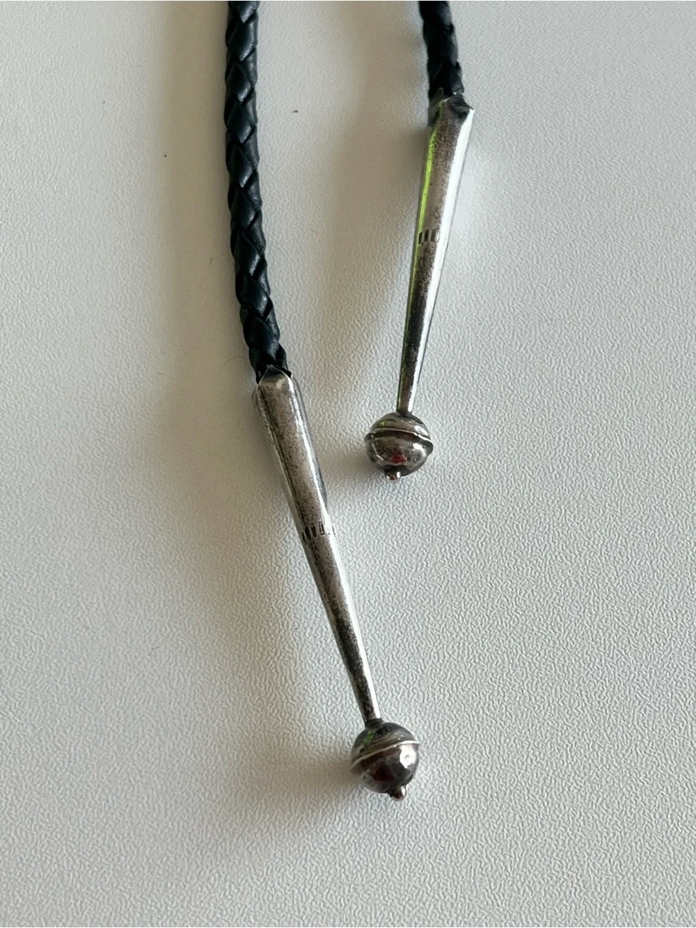 Navajo Sterling Silver Kokapeli Black Leather Bolo Tie